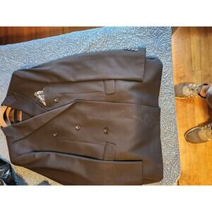 MENS 2 BUTTON SUPER 150S BLACK WOOL FEEL SUIT FLAT FRT PANT